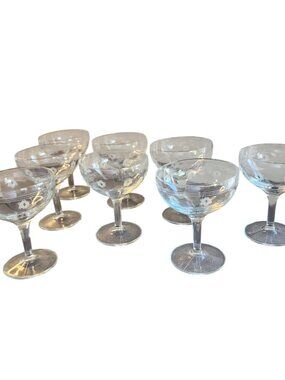 Standard Glass Co Criss Cross & Punties Etched Sherbet / Champain Glasses set of